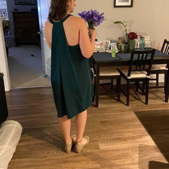 Ann Taylor loft small tall swing dress Racerback tank emerald green holiday - Picture 6 of 7